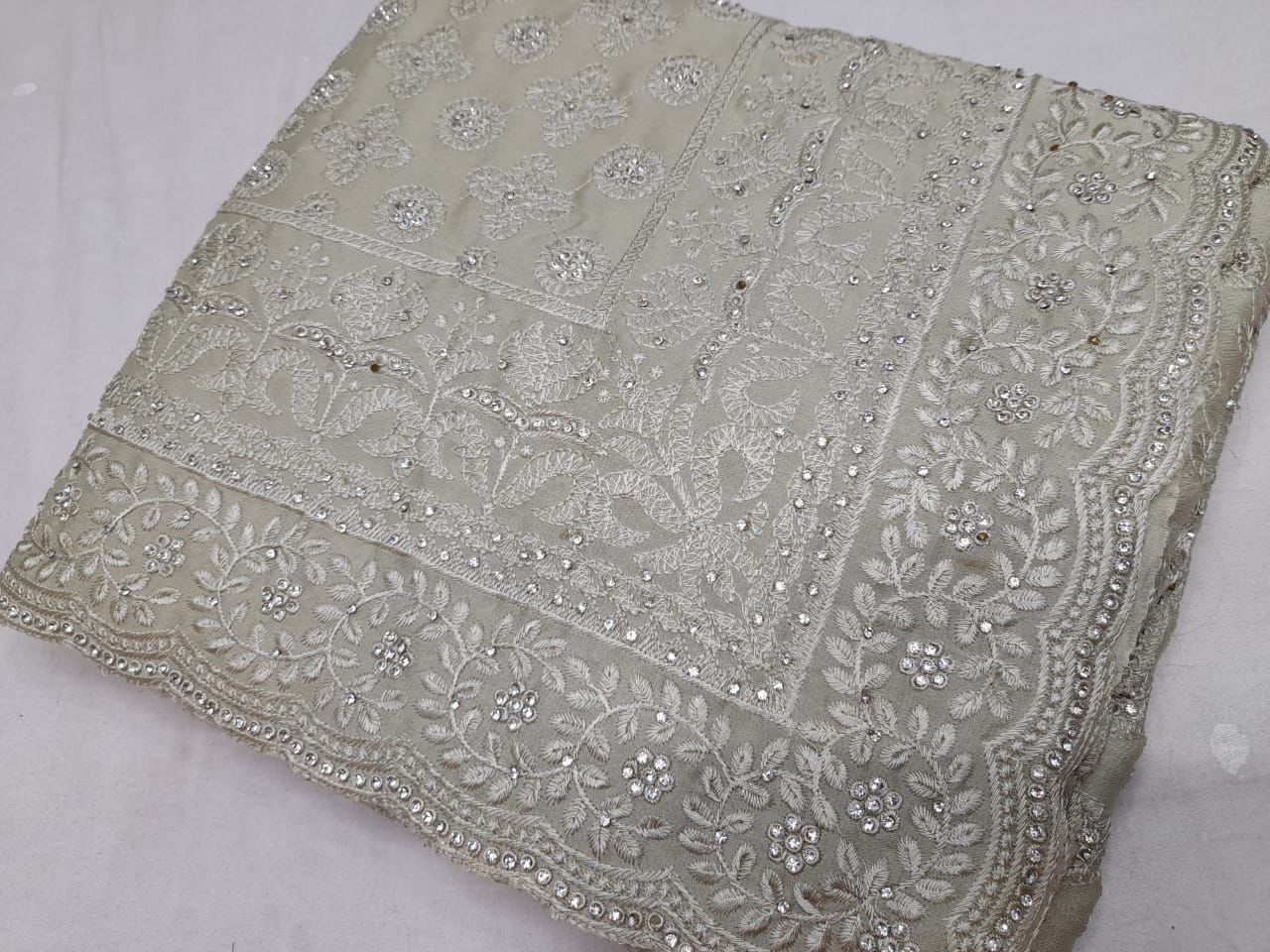 Nisha Lucknowi gorgette saree - Saffronfashionindia