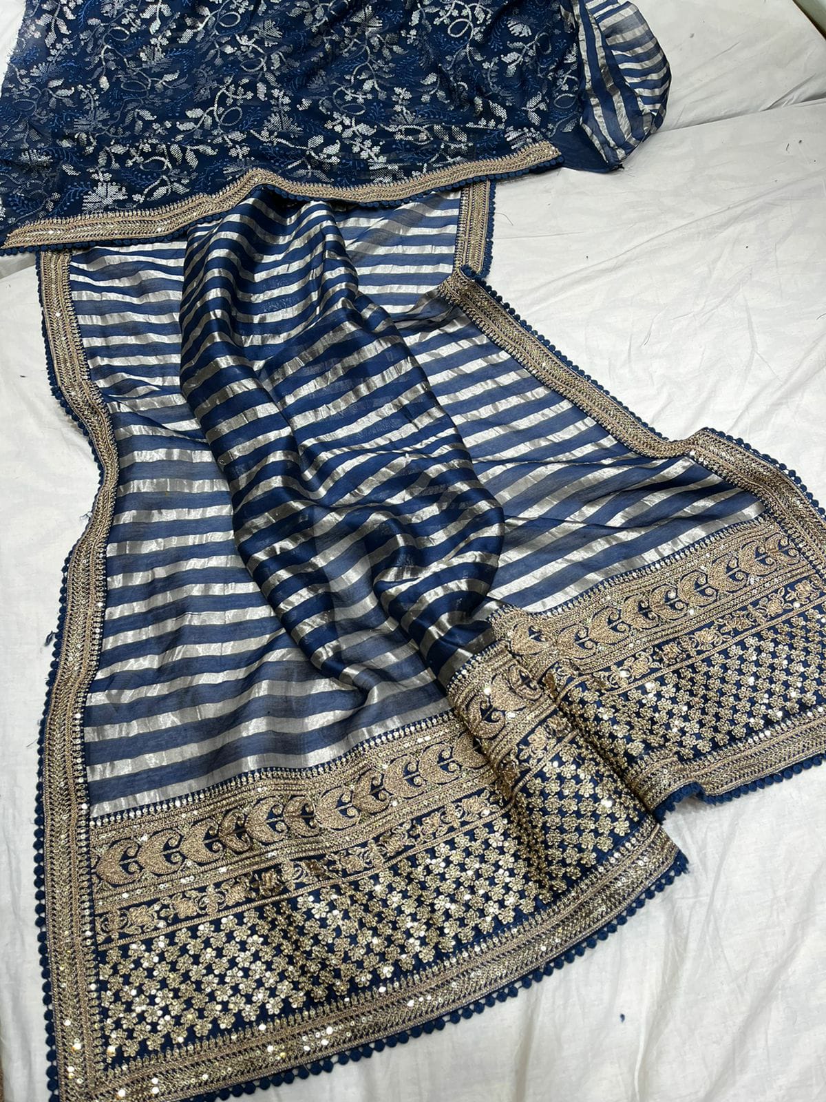 Striped zari inspired saree - Saffronfashionindia