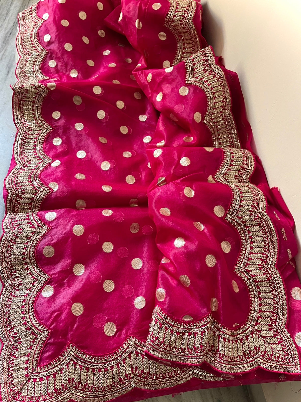 Scalloped organza zari saree - Saffronfashionindia