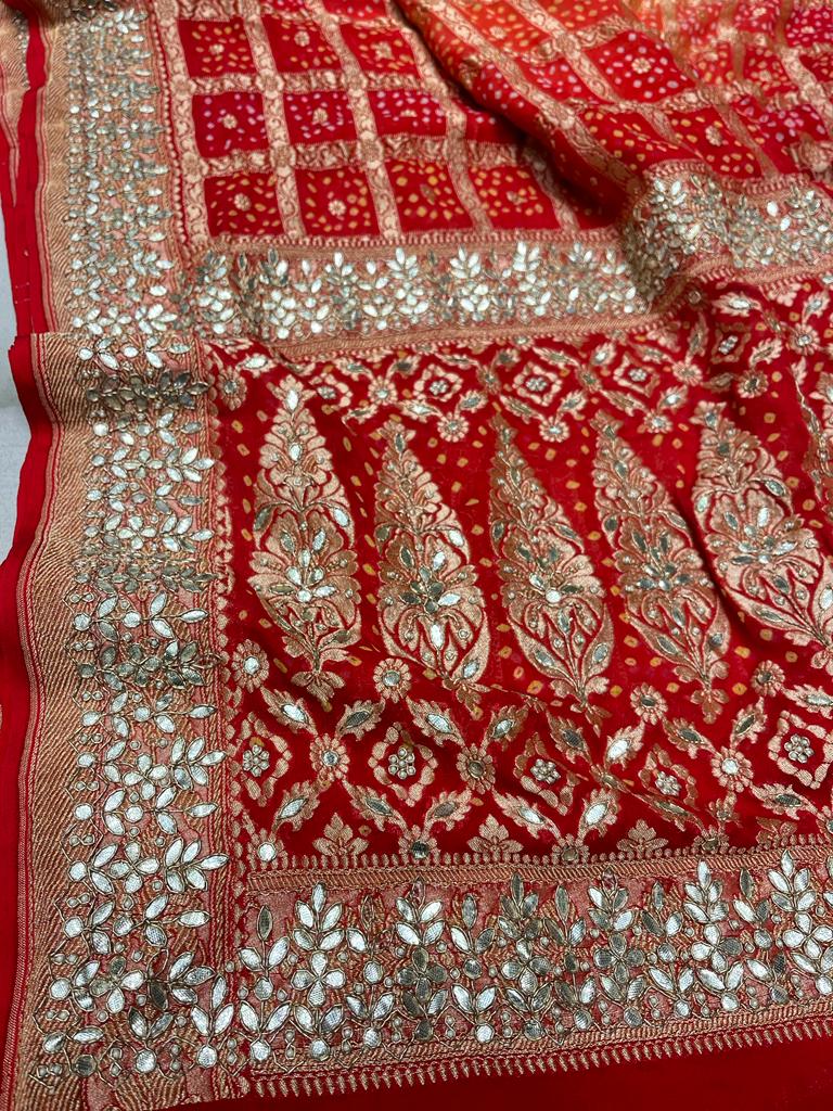 Hansiha khaddi bandhej saree - Saffronfashionindia