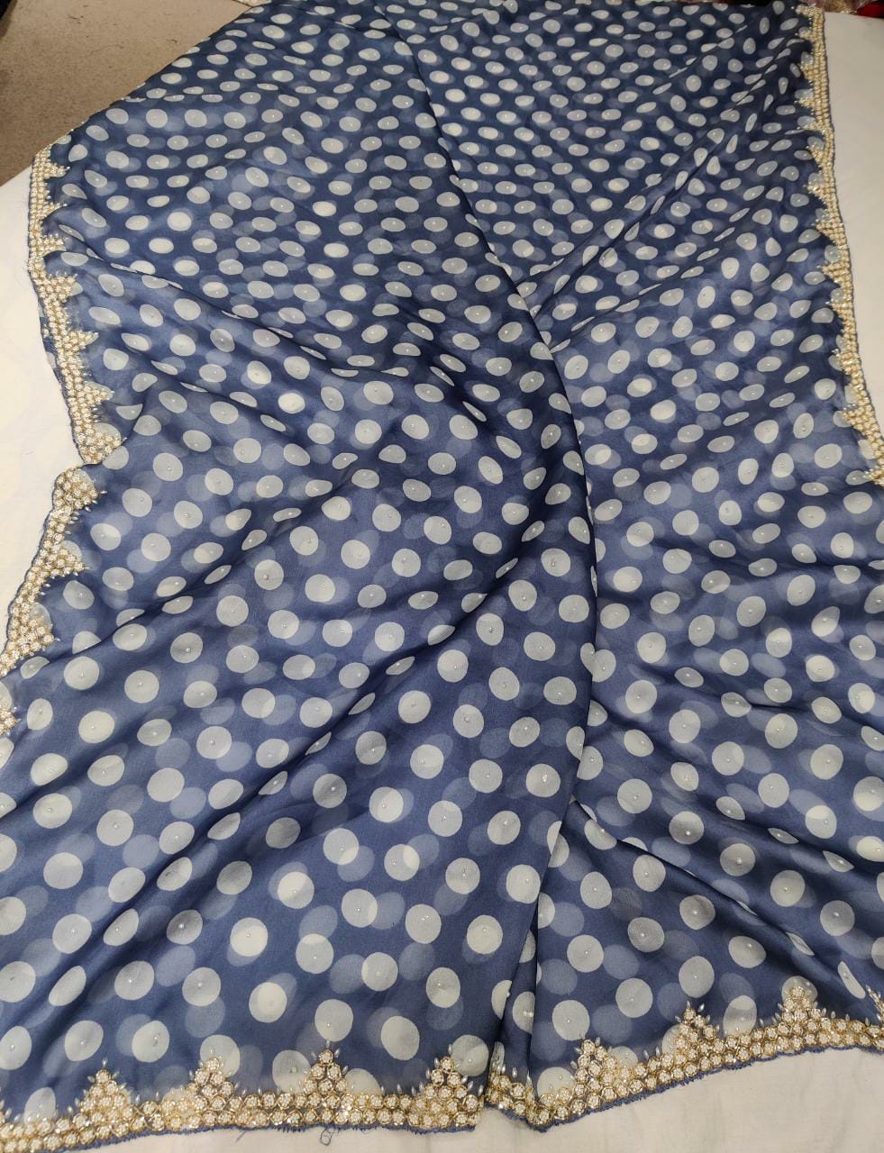 Polka dot inspired organza saree - Saffronfashionindia