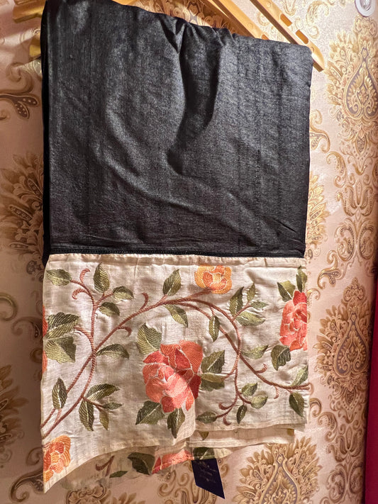 Rinisha tussar saree handloom saree Indian saree blouse - Saffronfashionindia