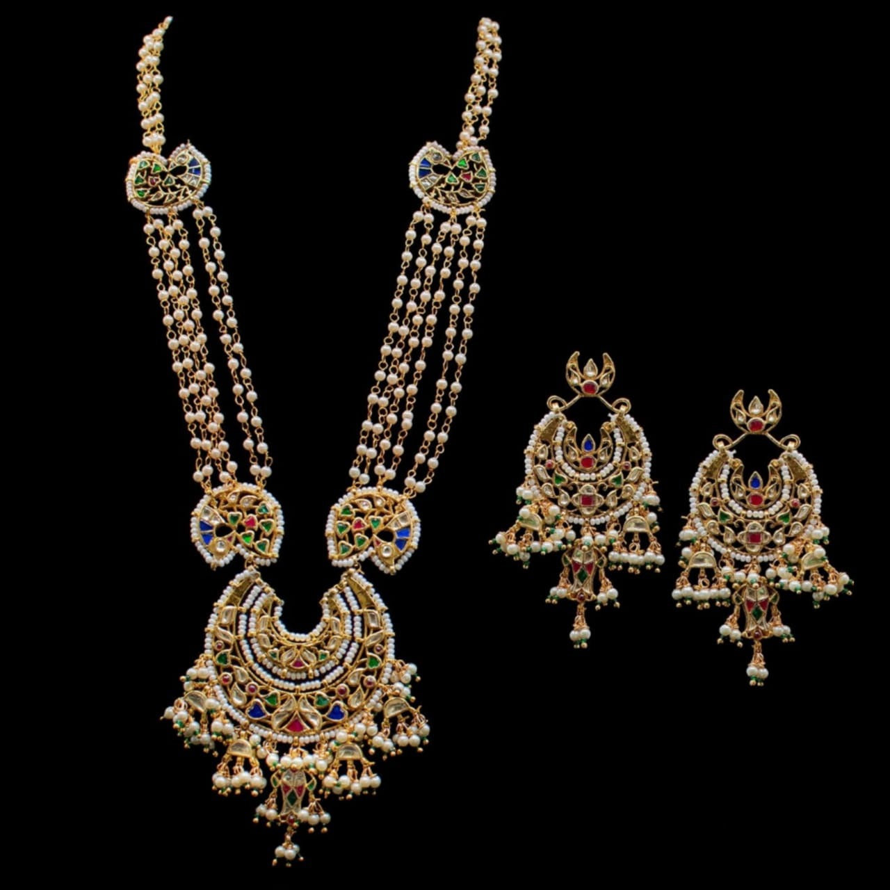 Pearl navratan necklace set - Saffronfashionindia