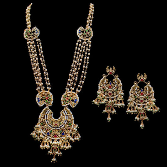Pearl navratan necklace set - Saffronfashionindia