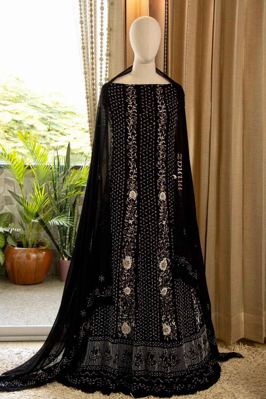 Black naqshi embroidery suit - Saffronfashionindia