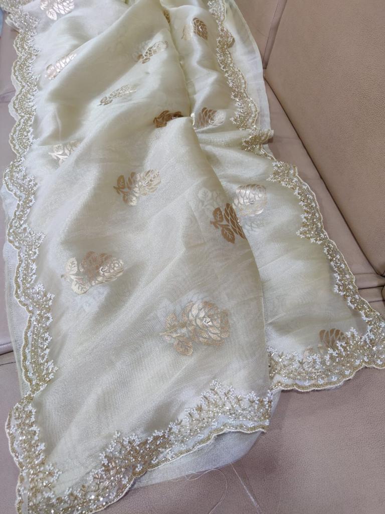 Organza foil partywear saree - Saffronfashionindia
