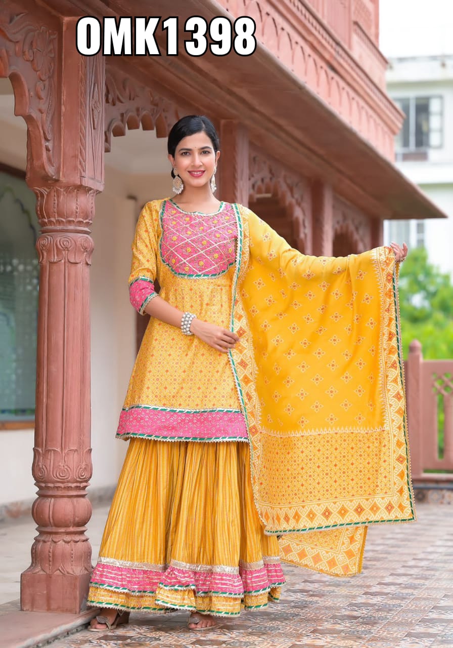Yellow Kurti sharara dress - Saffronfashionindia