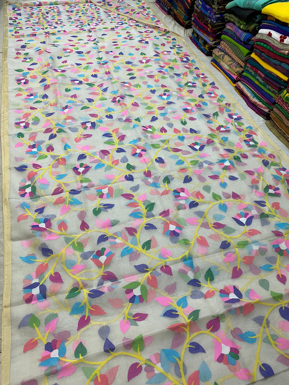 Rebecca muslin jamdani saree - Saffronfashionindia