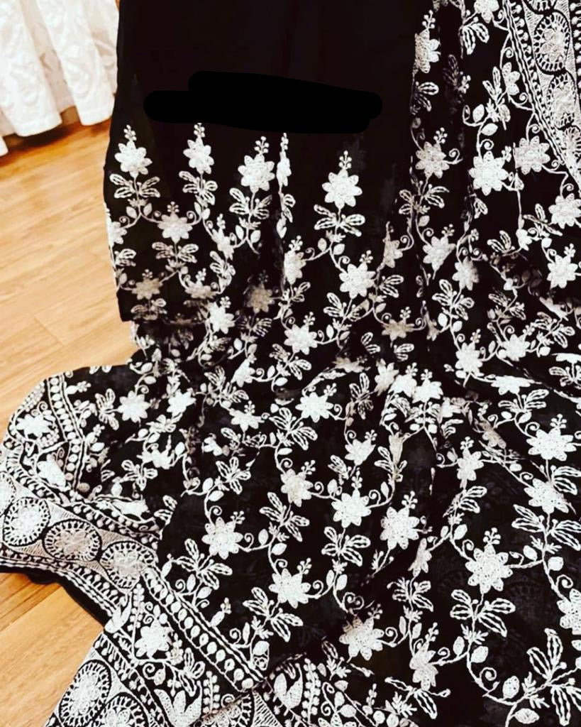 Black Chikankari saree - Saffronfashionindia