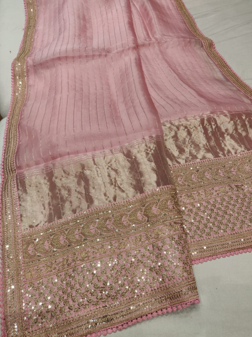 Organza striped saree - Saffronfashionindia