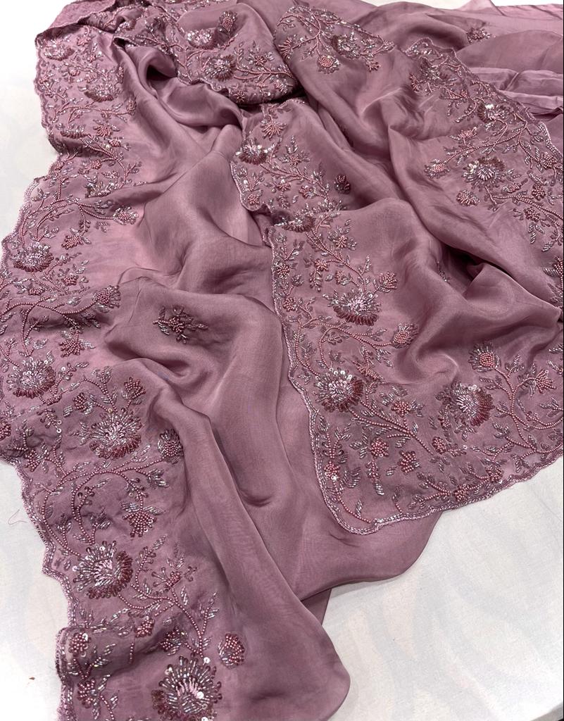 Bridesmaid organza saree - Saffronfashionindia