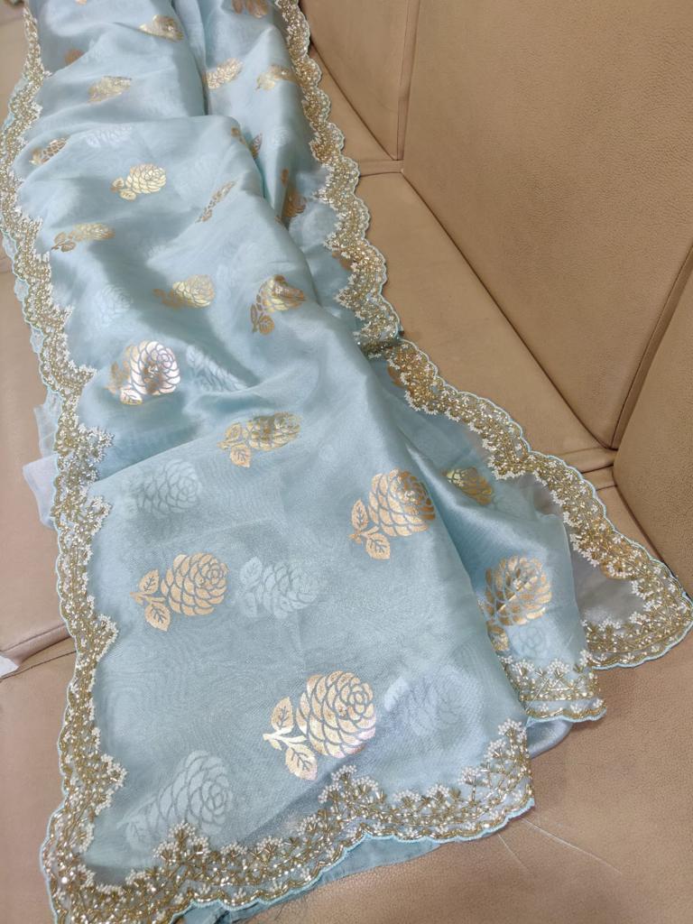 Organza foil partywear saree - Saffronfashionindia