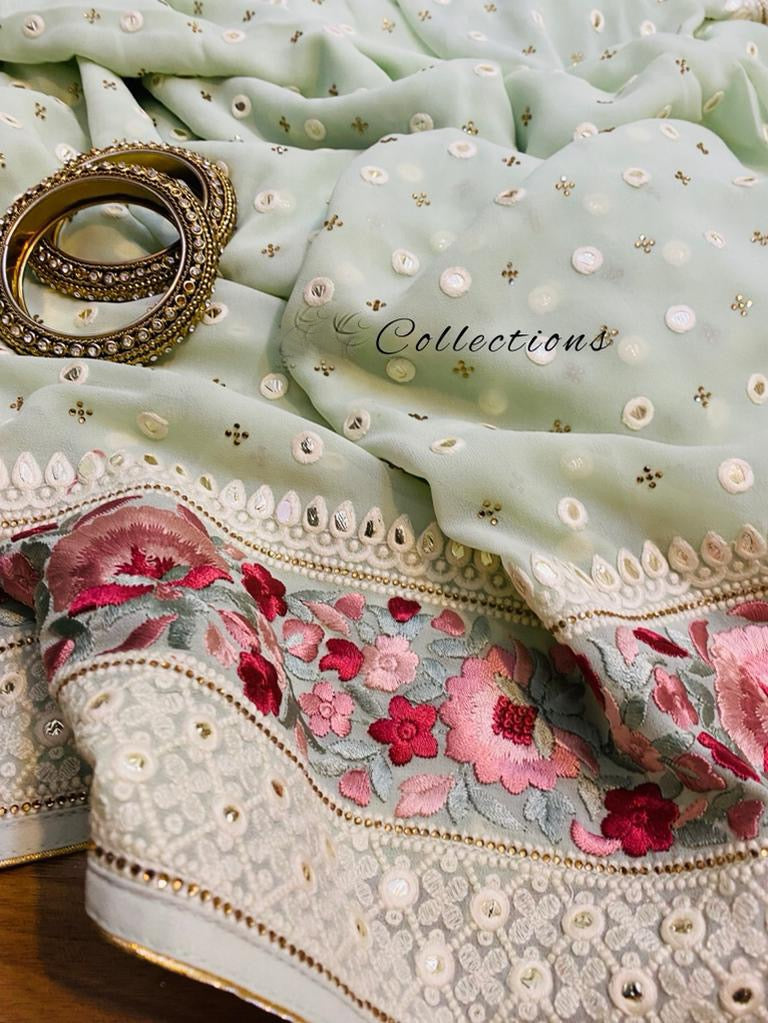 Elegant gorgette saree - Saffronfashionindia