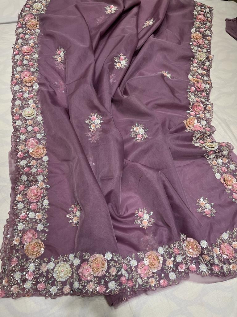 Amboni organza sequence saree - Saffronfashionindia