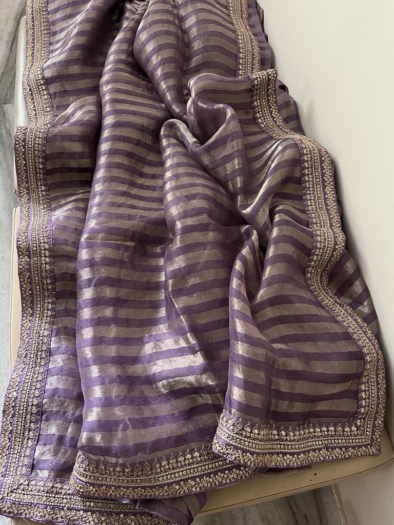 Neshina striped weaving organza saree - Saffronfashionindia