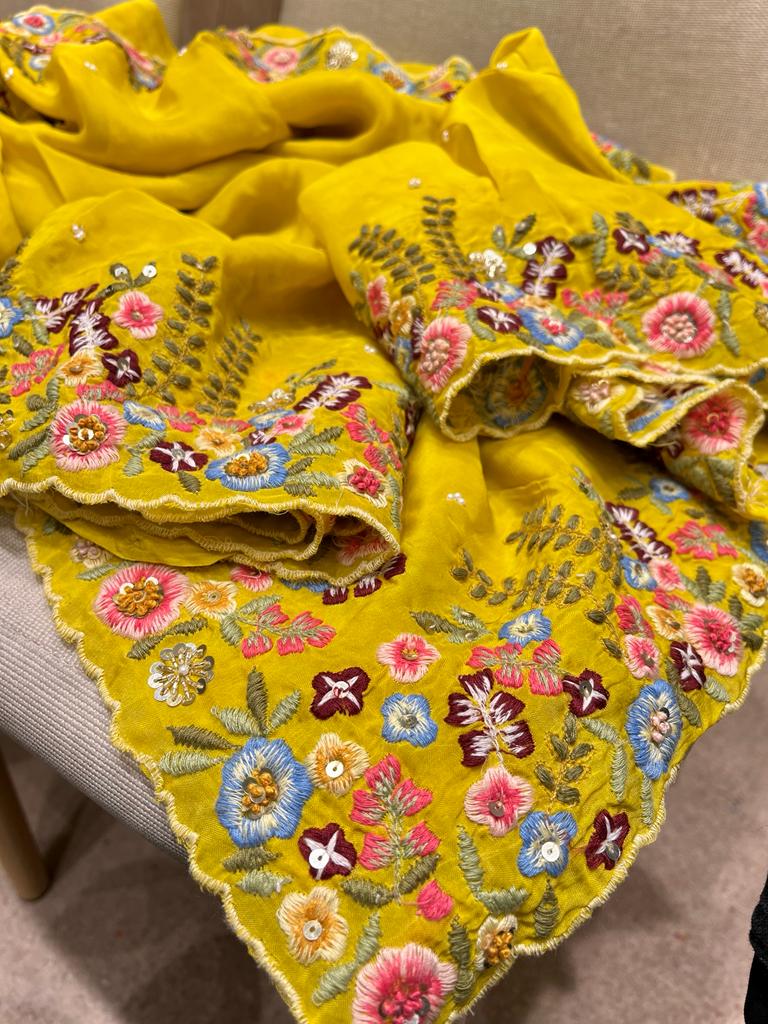 Tulips embroidered saree,,,,,organza saree - Saffronfashionindia