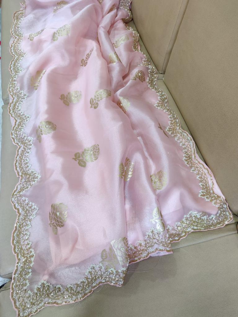 Organza foil partywear saree - Saffronfashionindia