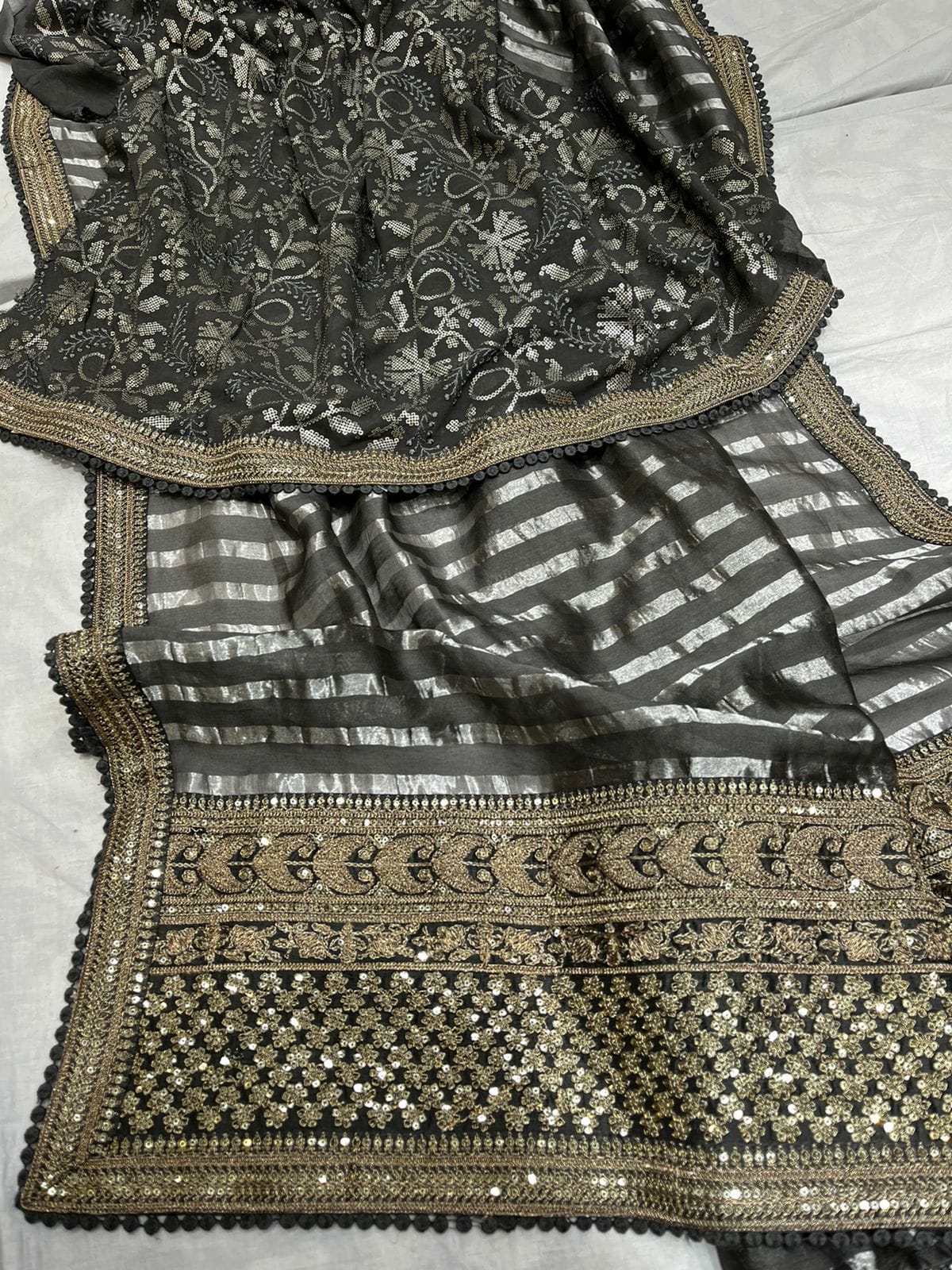 Striped zari inspired saree - Saffronfashionindia