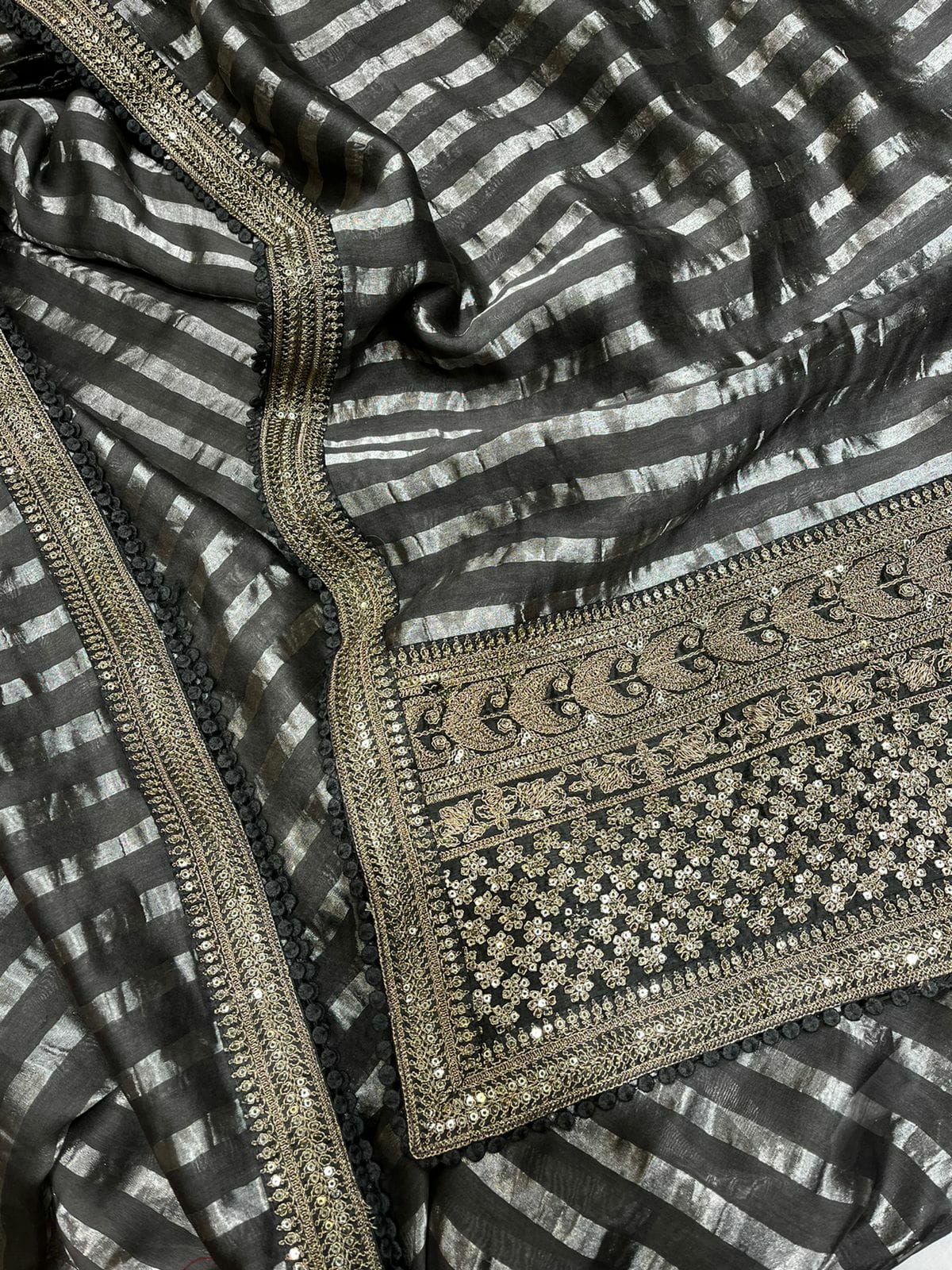 Striped zari inspired saree - Saffronfashionindia