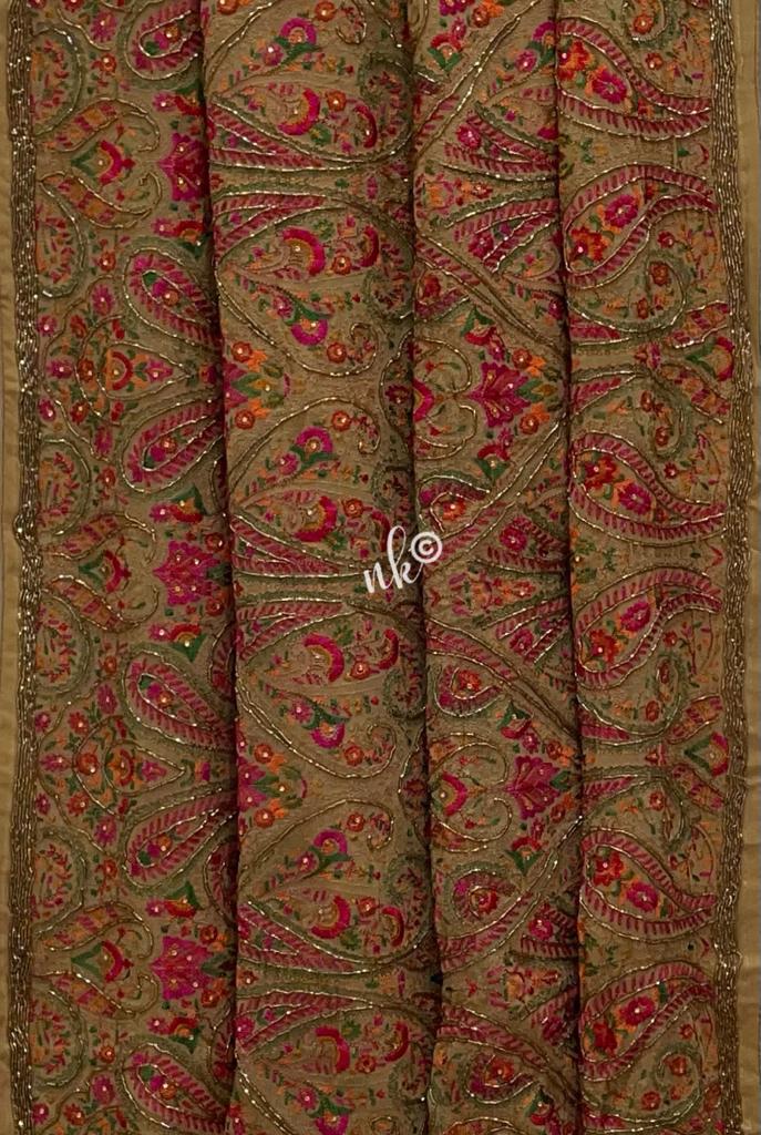 Kashmiri inspired gorgette saree - Saffronfashionindia