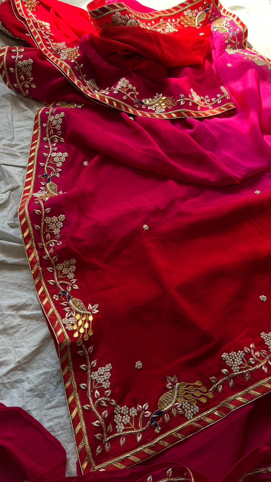 Stunning red zardosi saree - Saffronfashionindia