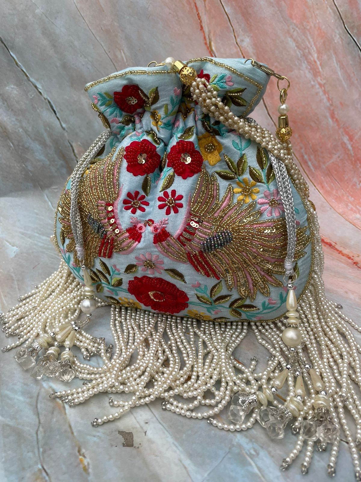 Vania embroidery potli - Saffronfashionindia