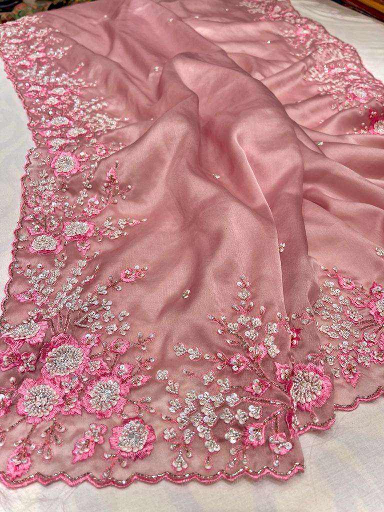 Ishik organza partywear saree - Saffronfashionindia