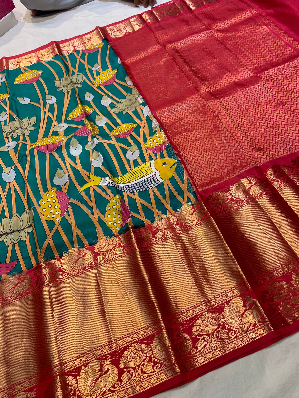 Aquarius inspired Kanchi saree - Saffronfashionindia