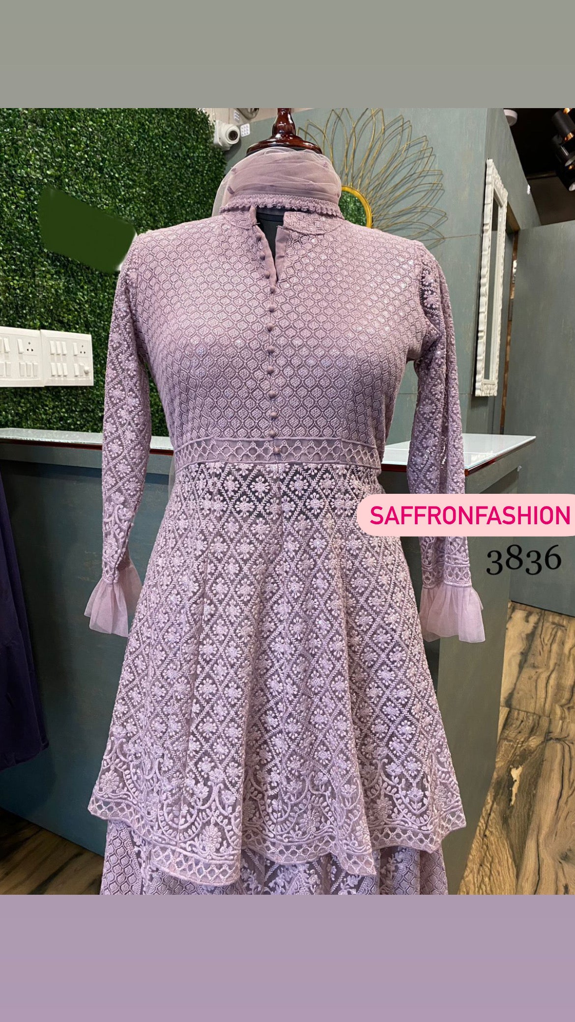 Lavender peplum dress - Saffronfashionindia