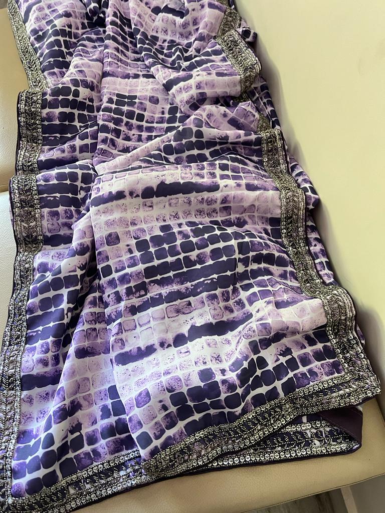Ridsi satin marble inspired saree - Saffronfashionindia