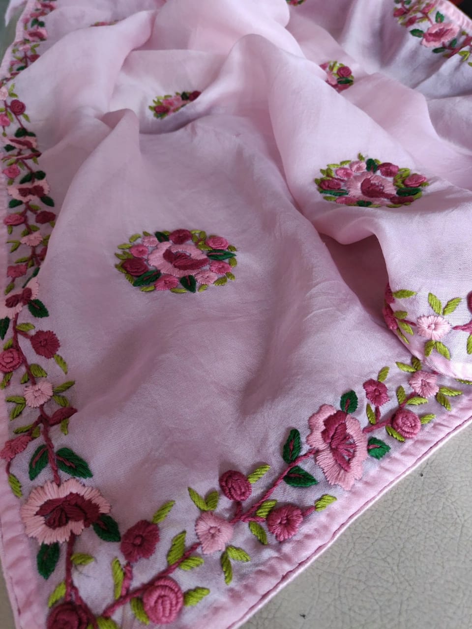 Pink French knot saree - Saffronfashionindia