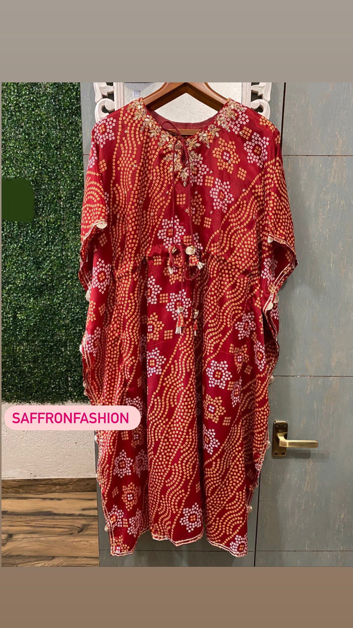 Bandhej lal kaftan - Saffronfashionindia