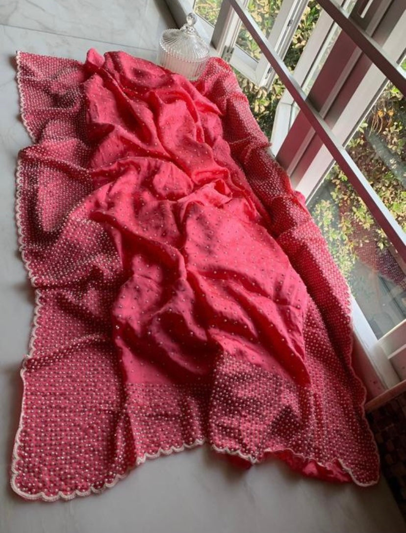 Pearl pink saree - Saffronfashionindia