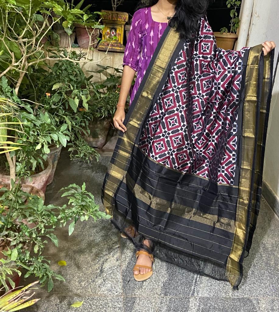Tunisia ikkat dupatta - Saffronfashionindia