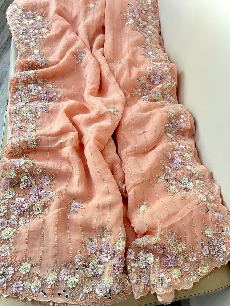 Laima sequence gorgette zardosi saree - Saffronfashionindia