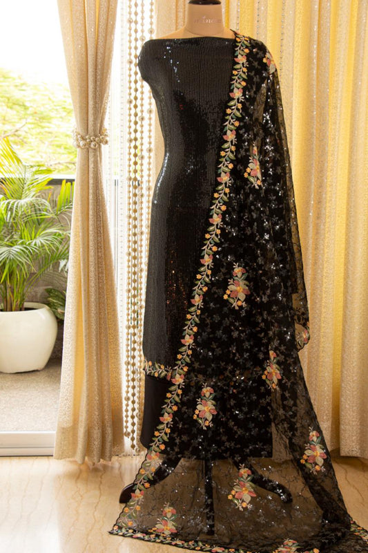 Stunning black gorgette sequins salwar suit - Saffronfashionindia