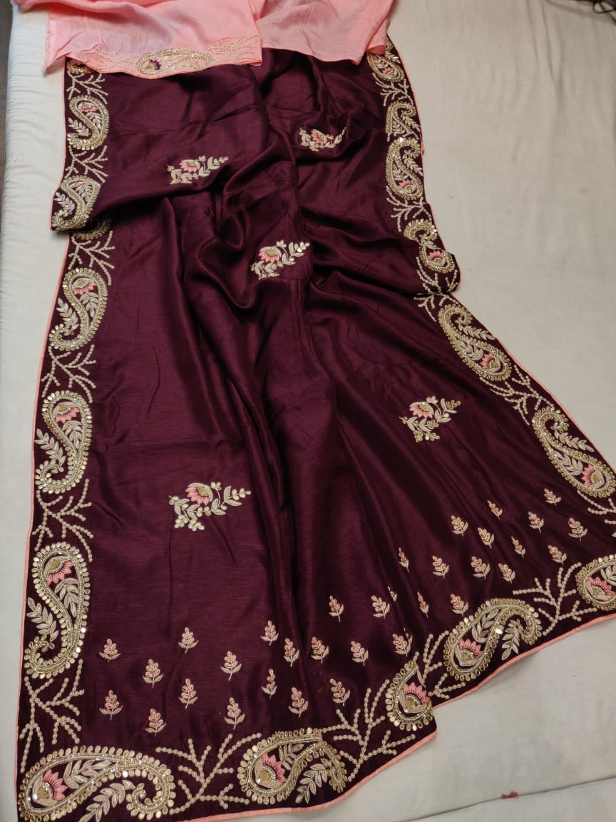 Russian silk zardosi saree - Saffronfashionindia