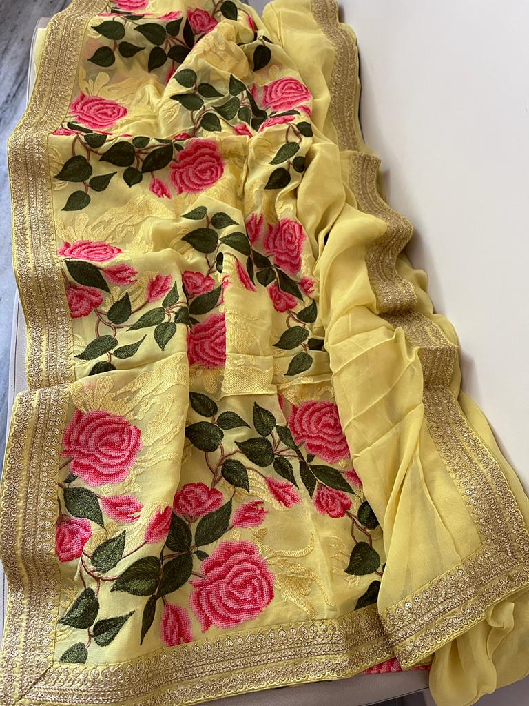 Lavita gorgette embroidery saree - Saffronfashionindia