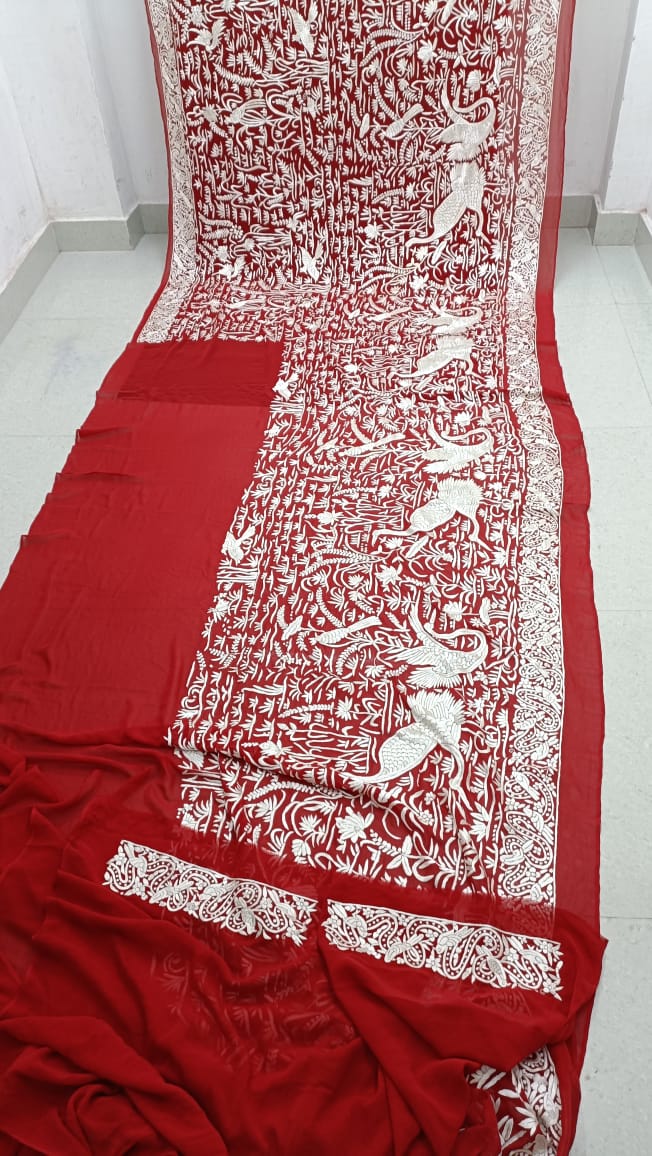Hamesha red Parsi Gara saree - Saffronfashionindia