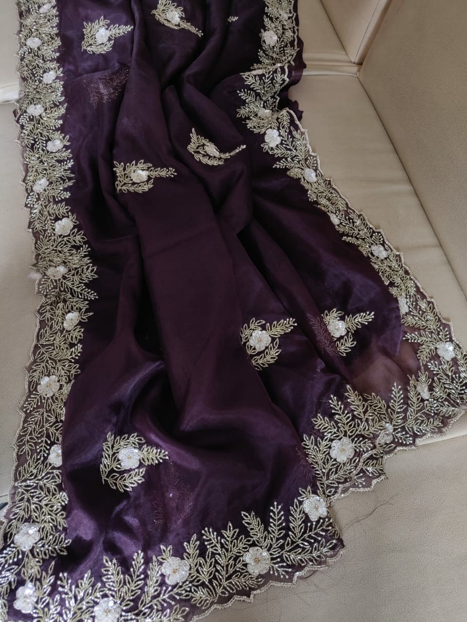 Peshawar purple saree - Saffronfashionindia