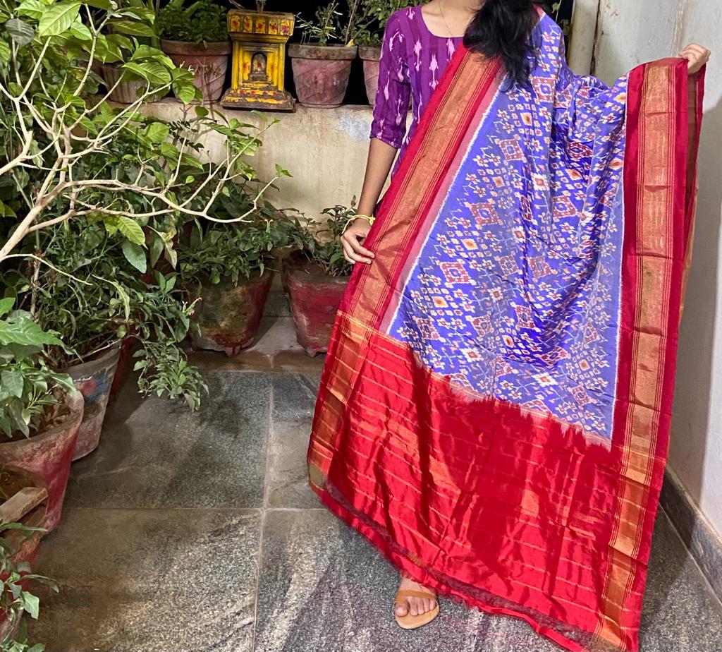 Ikkat Pattu dupatta - Saffronfashionindia
