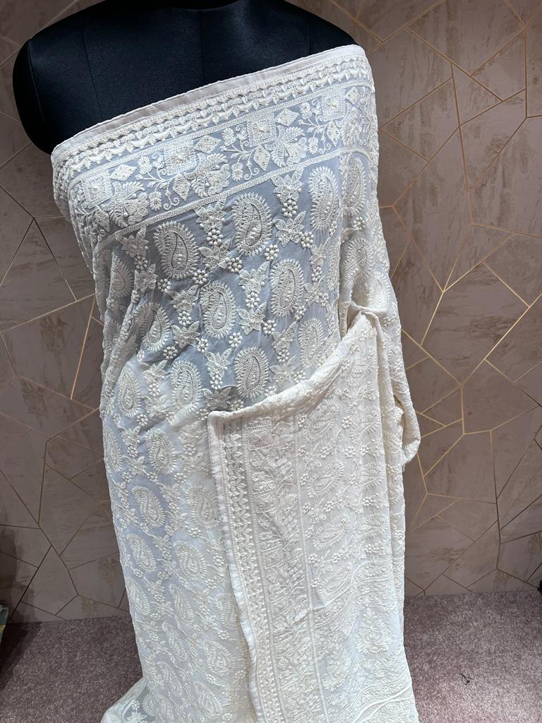 Kinzie Chikankari saree/gorgette saree - Saffronfashionindia