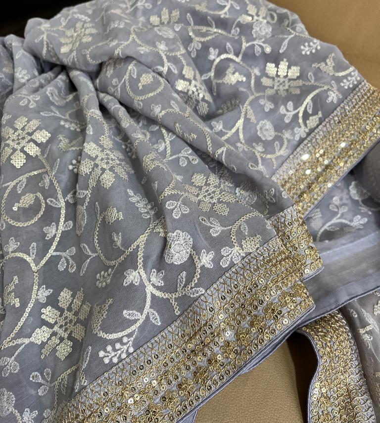 Nimil Chikankari gorgette saree - Saffronfashionindia