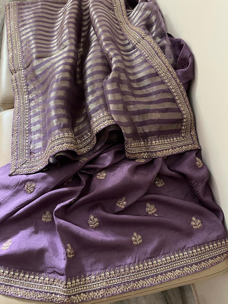 Neshina striped weaving organza saree - Saffronfashionindia