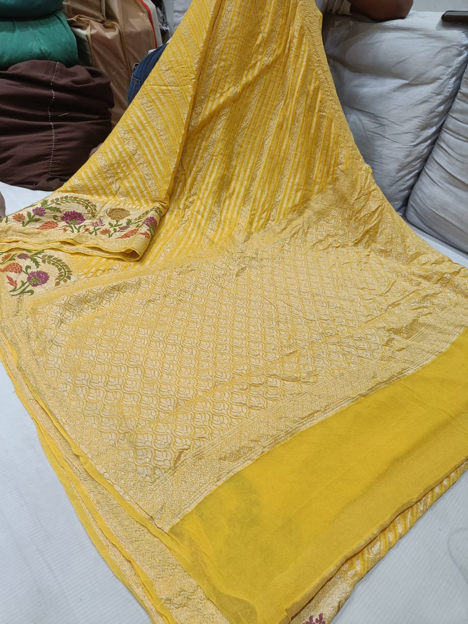 Indian banarsi gorgette saree - Saffronfashionindia
