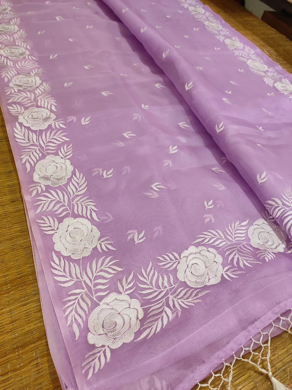 Rose inspired organza saree - Saffronfashionindia