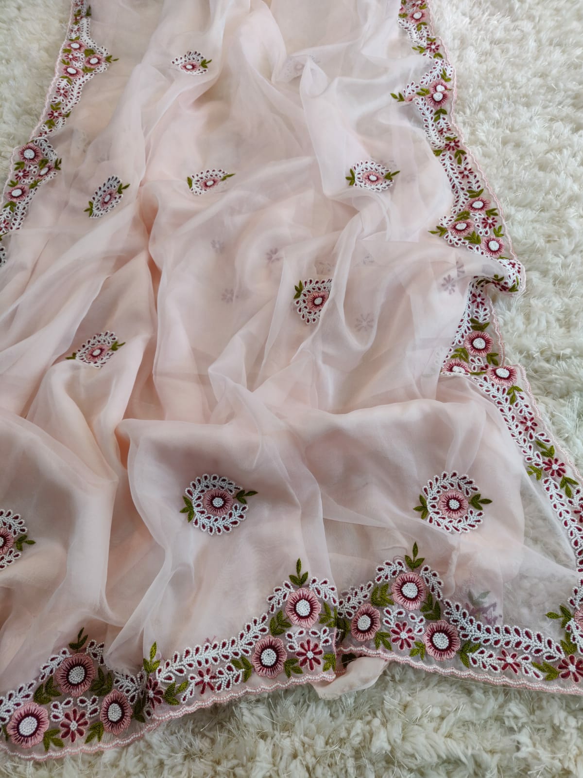 Pink organza saree - Saffronfashionindia