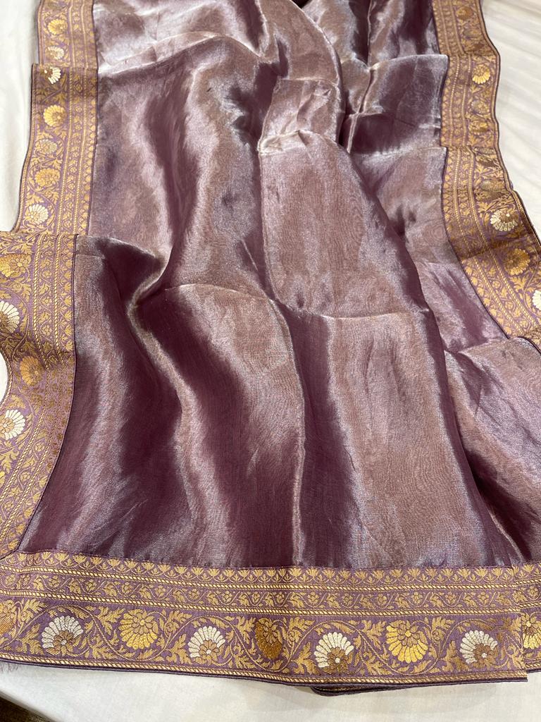 Metallic tissue organza saree - Saffronfashionindia