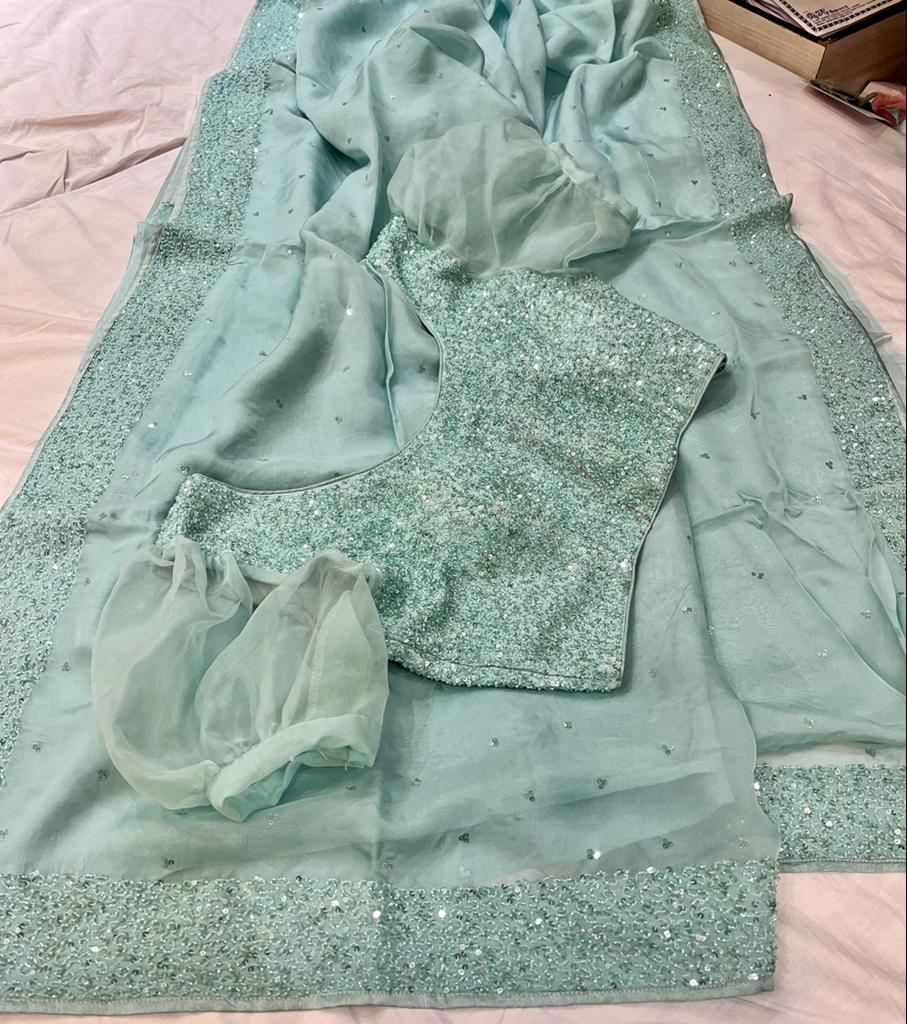 Posh organza sequins saree - Saffronfashionindia