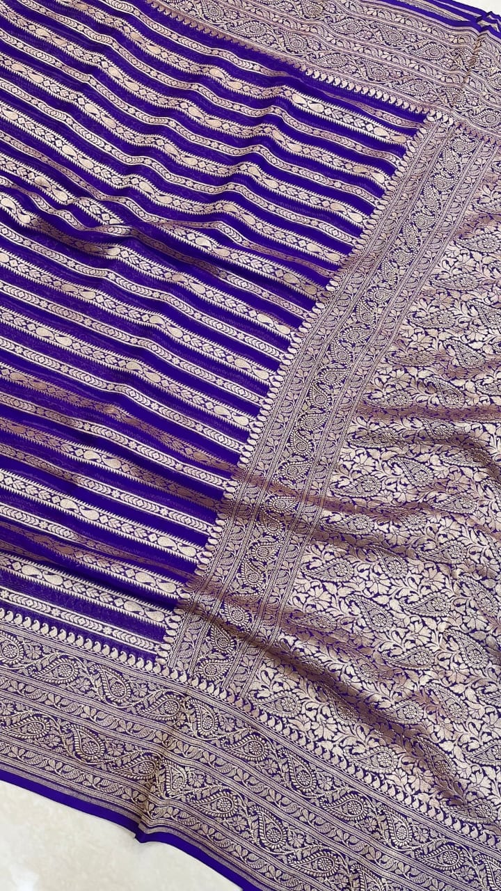 Striped khaddi gorgette saree - Saffronfashionindia